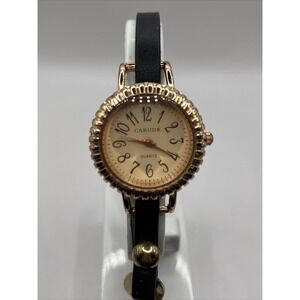 Carude Women's Quartz Wrap Watch Black Band Rose Gold Case- New Battery